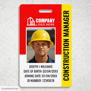 Construction Security ID Photo Logo QR Code Red Badge