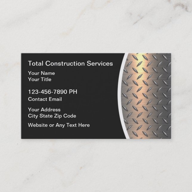 Construction Services Silver Tone Background Business Card (Front)