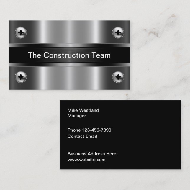 Construction Silver Metallic Tone Look Business Card (Front/Back)