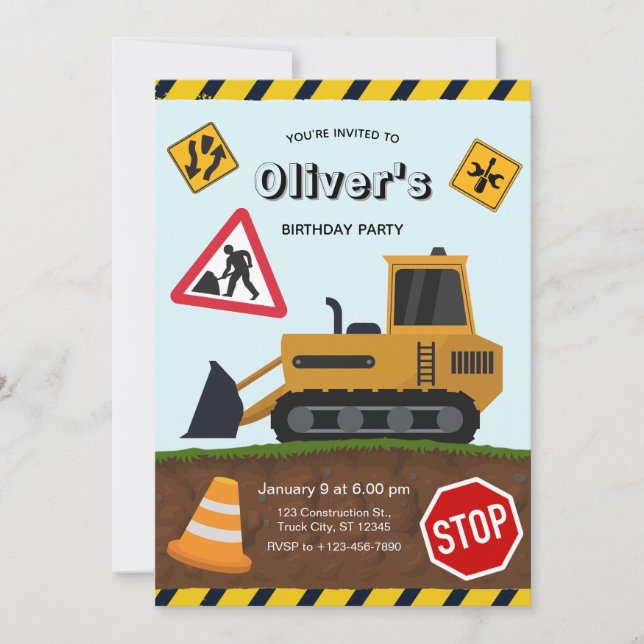 Construction Site Birthday Party Invitation (Front)