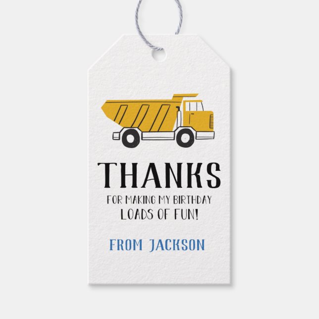 Construction Site Birthday Thank You Gift Tag (Front)