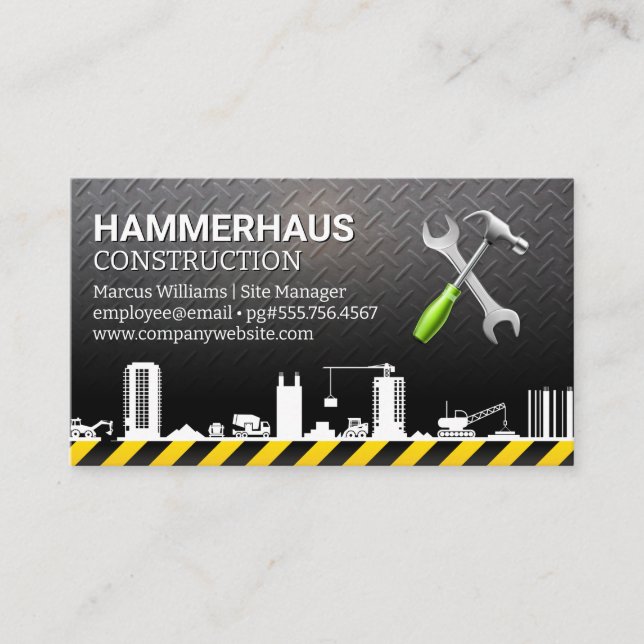 Construction Site | Builder Tools | Metal Business Card (Front)