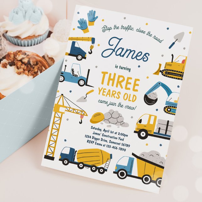 Construction Site Dump Truck Digger Birthday Party Invitation (Creator Uploaded)
