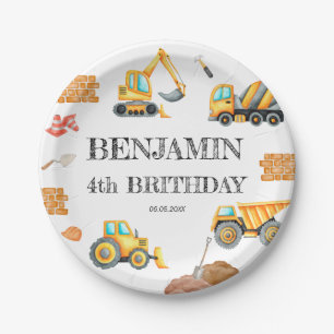 Construction Site Dump Truck Digger Birthday Party Paper Plate
