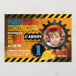 Construction Site Gears Birthday Party Invitation