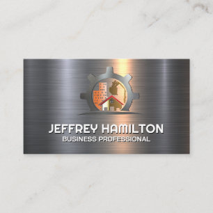 Construction Site General Contractor Metal Business Card