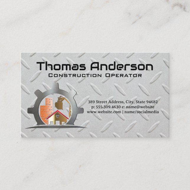 Construction Site Logo | Metal Background Business Card (Front)