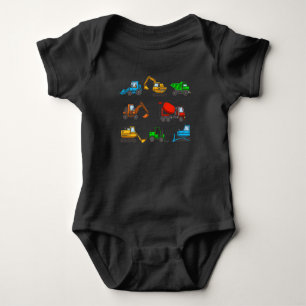 Construction site vehicles excavator forklift baby bodysuit
