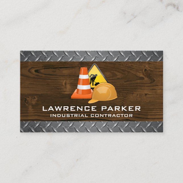 Construction Site | Wood Metal Business Card (Front)