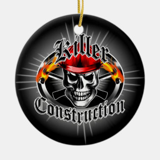 Construction Skull With Red Hard Hat Ceramic Ornament