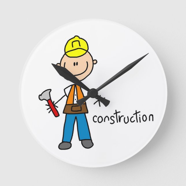 Construction Stick Figure Round Clock (Front)