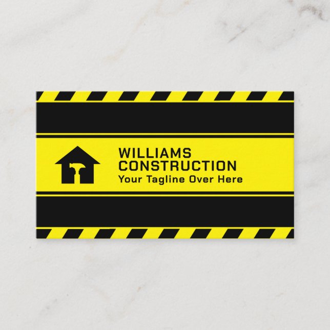 Construction tape inspired black and yellow  business card (Front)