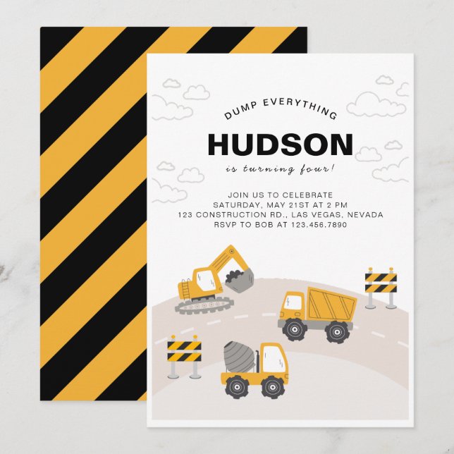 Construction Thème Anniversaire Fête Invitation (Devant / Derrière)