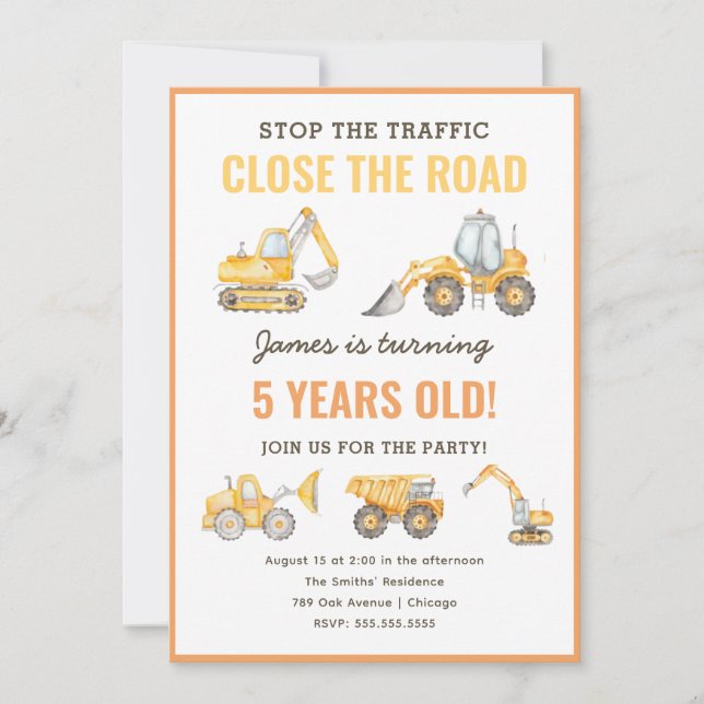 Construction Theme Birthday Dump Truck Party Invitation (Front)