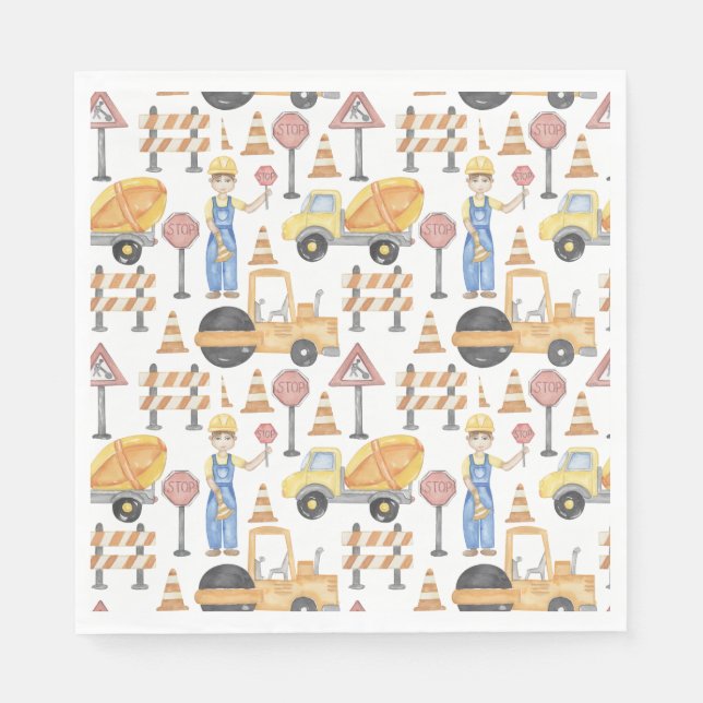 Construction Theme Birthday Party Napkin (Front)