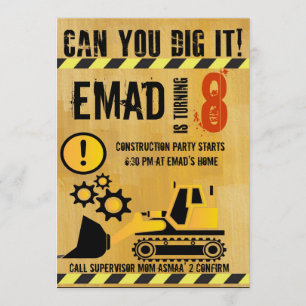 Construction theme brithday party invitation