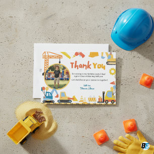 Construction Theme Photo Birthday Party Thank You Card