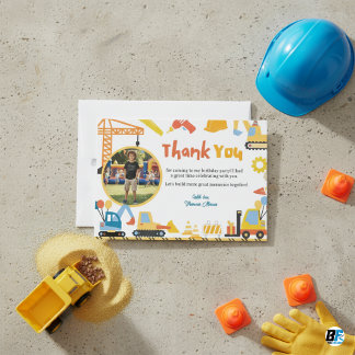 Construction Theme Photo Birthday Party Thank You Card