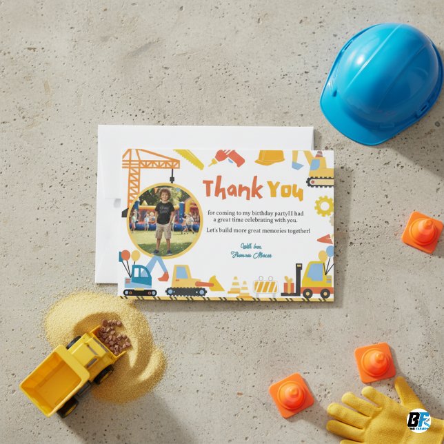 Construction Theme Photo Birthday Party Thank You Card (Birthday Thank You Card)