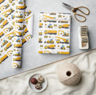 Construction Theme Vehicles Pattern Party Gifts Wrapping Paper