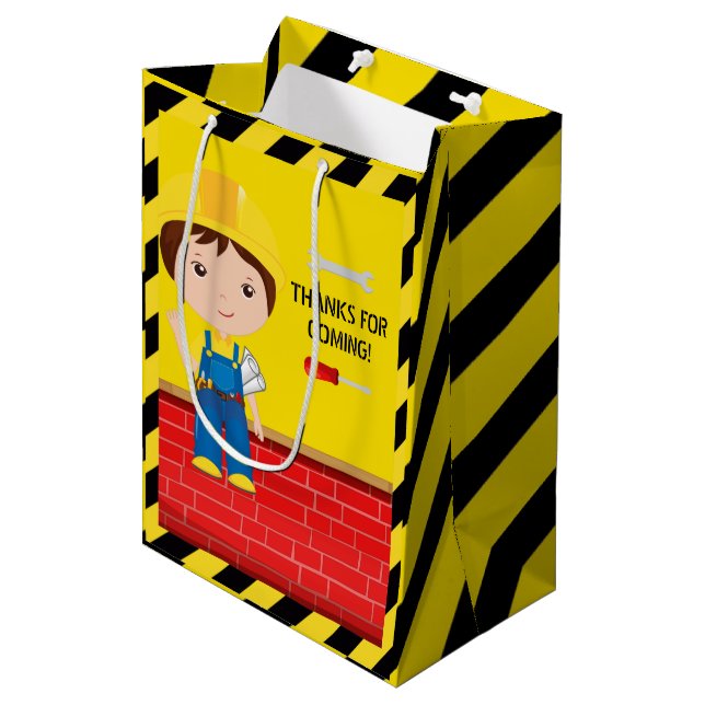 Construction Themed Birthday Party any age Medium Gift Bag (Front Angled)