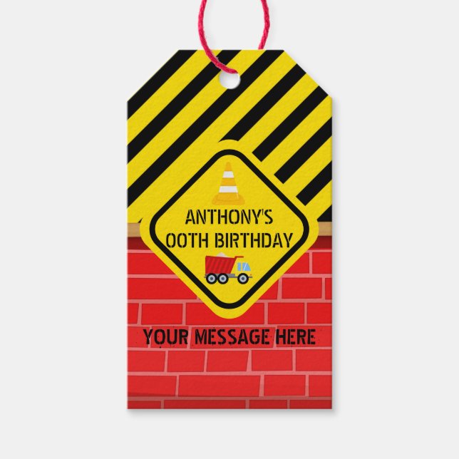 Construction Themed Birthday Party Gift Tags (Front)