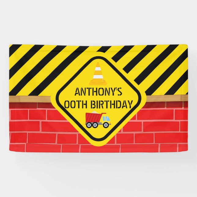 Construction Themed Birthday Party personalized Banner (Horizontal)