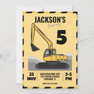Construction Themed Child Birthday Party Invitation