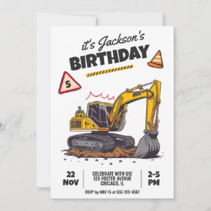 Construction Themed Child Birthday Party Invitation