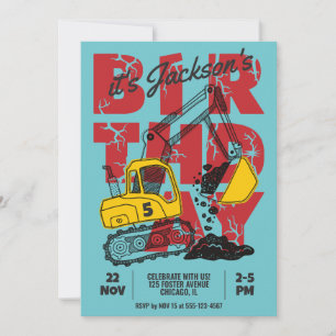Construction Themed Child Birthday Party Invitation