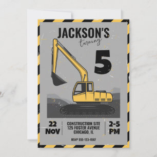 Construction Themed Child Birthday Party Invitation