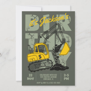 Construction Themed Child Birthday Party Invitation