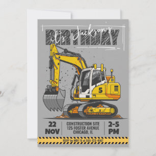 Construction Themed Child Birthday Party Invitation