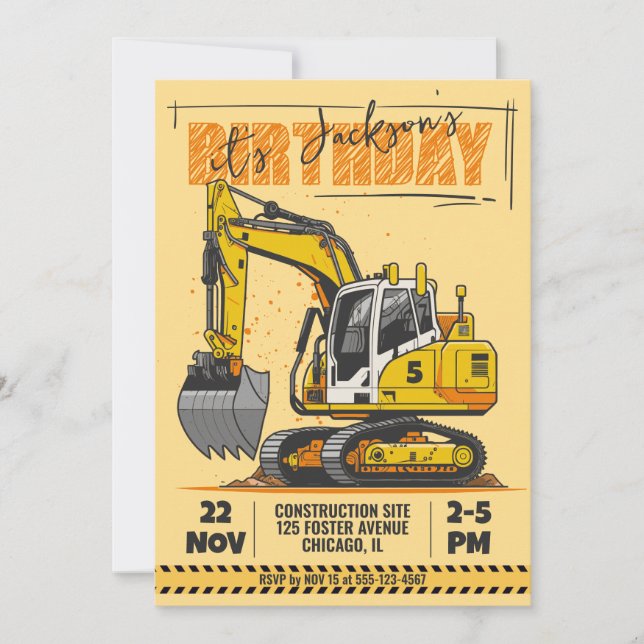 Construction Themed Child Birthday Party Invitation (Front)