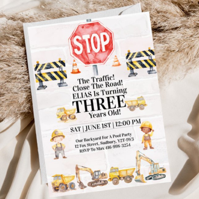 Construction Themed Children's Birthday Invitation (Creator Uploaded)