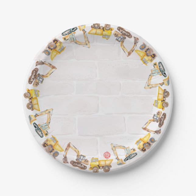Construction Themed Children's Birthday  Paper Plate (Front)