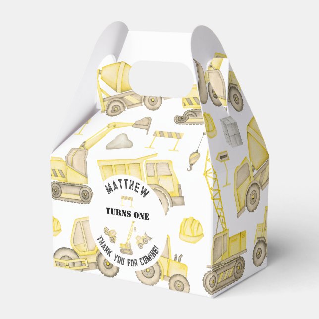 Construction Themed First Birthday Thank You Favor Box (Front Side)