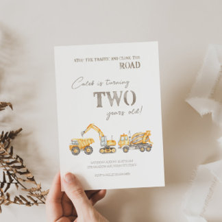 Construction Themed Second Birthday Invitation