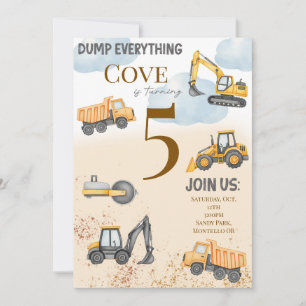 Construction Themed watercolor Birthday Invite