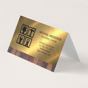 Construction Tool Icons   Wood Metal Background Business Card