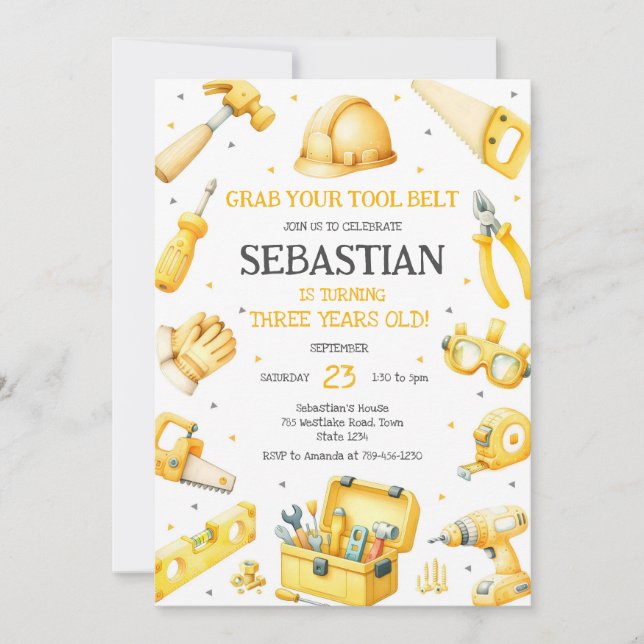 Construction Tools Birthday Invitation (Front)