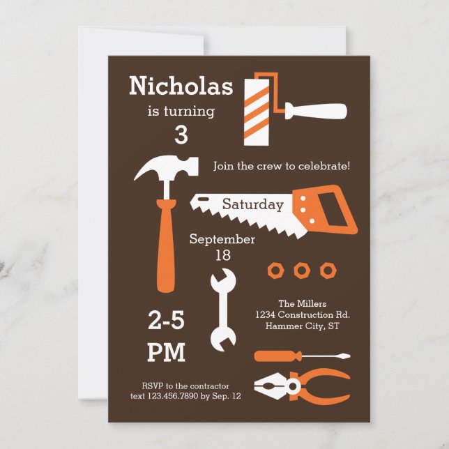 Construction Tools Birthday Invitation (Front)