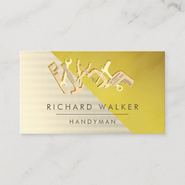 Construction Tools Handyman Gold Glitter Black  Bu Business Card (Front)