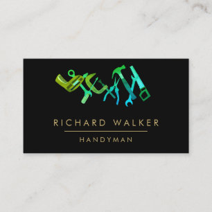 Construction Tools Handyman Teal Black Carpenter Business Card