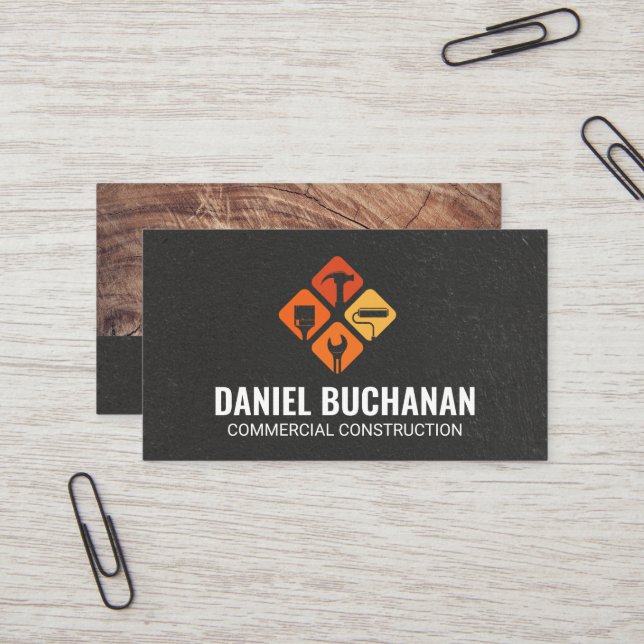 Construction Tools Icons | General Contractor Business Card (Front/Back In Situ)