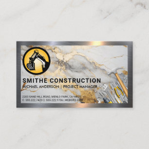 Construction Tools Metal Border Marble Business Card