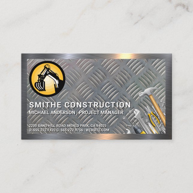 Construction Tools | Metal Border | Steel Business Card (Front)
