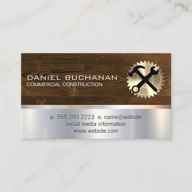 Construction | Tools | Metallic Background Business Card (Front)