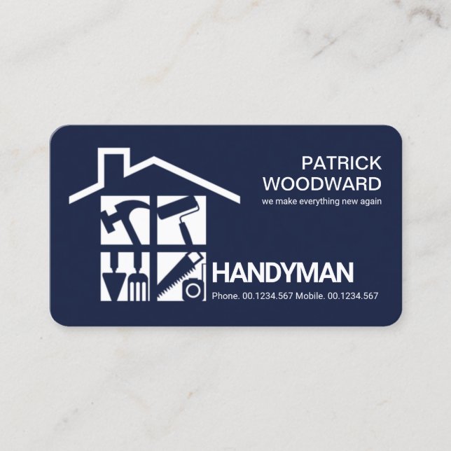 Construction Tools Rooftop Handyman Business Card (Front)