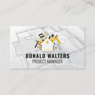 Construction Tools Schematics Background Business Card